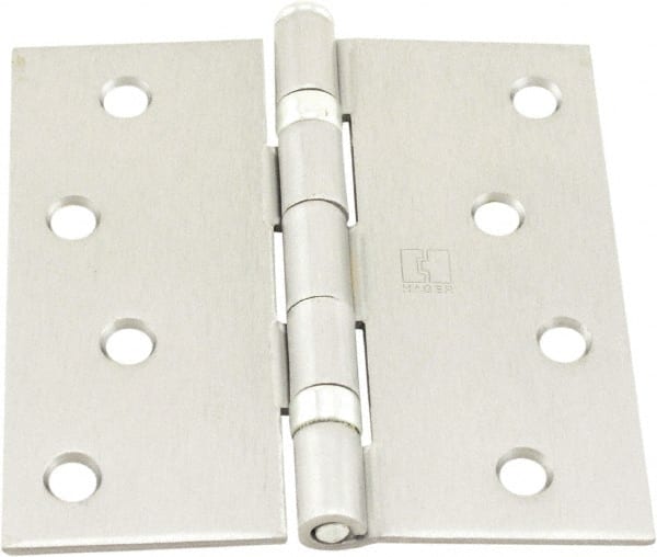 Hager - 4" Wide x 4" High Standard Weight Ball Bearing Residential Hinge - Square Edge, Steel, Satin Chrome Finish - Exact Tooling