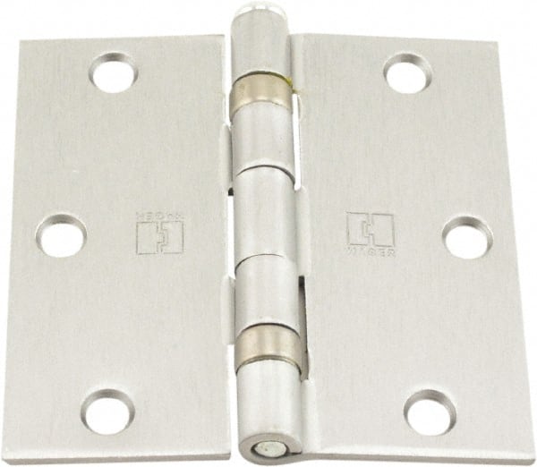 Hager - 3-1/2" Wide x 3-1/2" High Standard Weight Ball Bearing Residential Hinge - Square Edge, Steel, Satin Chrome Finish - Exact Tooling
