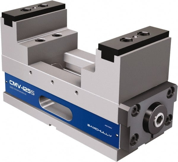 Samchully - 100mm Jaw Width, 195mm Max Jaw Opening, 100mm Throat Depth, Manual Precision Self Centering Vise - Steel, 11.22" OAL x 3-15/16" OAW x 6.2992" OAH - Exact Tooling