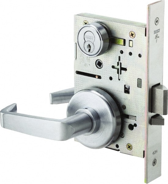 Stanley - Classroom Lever Lockset for 1-3/8 to 1-3/4" Thick Doors - 2-3/8 to 2-3/4" Back Set, Brass, Satin Chrome Finish - Exact Tooling