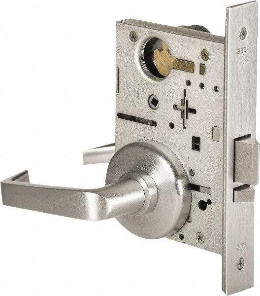 Stanley - Storeroom Lever Lockset for 1-3/8 to 1-3/4" Thick Doors - 2-3/8 to 2-3/4" Back Set, Brass, Satin Chrome Finish - Exact Tooling