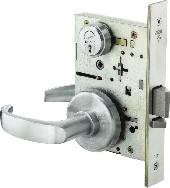 Stanley - Storeroom Lever Lockset for 1-3/8 to 1-3/4" Thick Doors - 2-3/8 to 2-3/4" Back Set, Brass, Satin Chrome Finish - Exact Tooling