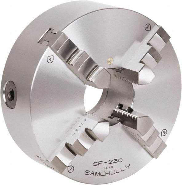 Samchully - 4 Jaw, 310mm Diam, Self Centering Manual Lathe Chuck - Rear Mount, Adjustable, 100mm Through Hole Diam, Forged Steel - Exact Tooling