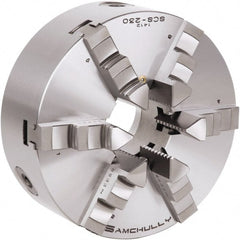 Samchully - 6 Jaw, 310mm Diam, Self Centering Manual Lathe Chuck - Plain Back Mount, Adjustable, 100mm Through Hole Diam, Forged Steel - Exact Tooling