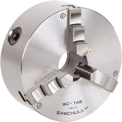 Samchully - 3 Jaw, 232mm Diam, Self Centering Manual Lathe Chuck - Rear Mount, Adjustable, 75mm Through Hole Diam, Forged Steel - Exact Tooling