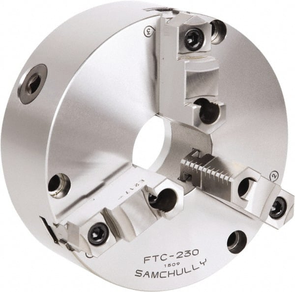 Samchully - 3 Jaw, 1,000mm Diam, Self Centering Manual Lathe Chuck - Front Mount, Adjustable, 580mm Through Hole Diam, Forged Steel - Exact Tooling