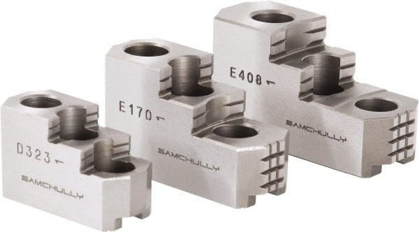 Samchully - 40 to 55" Chuck Diam Compatibility, Steel Tongue & Groove Hard Lathe Top Jaws - 1 Step, 80mm Wide x 223mm Long x 124mm High - Exact Tooling