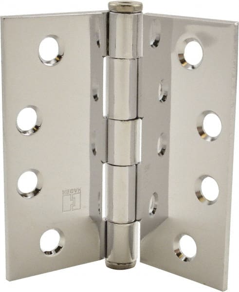 Hager - 4" Long x 4" Wide x 0.062" Thick, Steel Full Mortise Hinge - Bright Chrome Finish, 5 Knuckles - Exact Tooling
