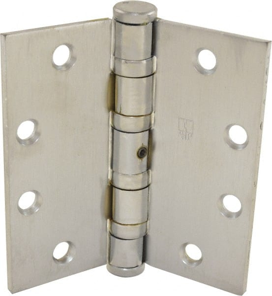 Hager - 4-1/2" Long x 4-1/2" Wide x 0.062" Thick, Steel Full Mortise Ball Bearing Hinge - Satin Chrome Finish, 5 Knuckles - Exact Tooling