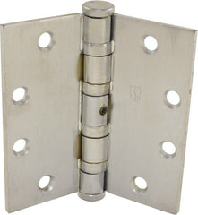 Hager - 4-1/2" Long x 4-1/2" Wide x 0.062" Thick, Steel Full Mortise Ball Bearing Hinge - Satin Chrome Finish, 5 Knuckles - Exact Tooling