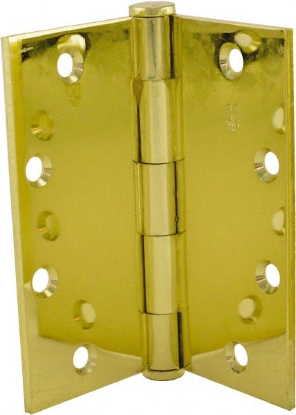 Hager - 5" Long x 5" Wide x 0.062" Thick, Steel Full Mortise Hinge - Bright Brass Finish, 5 Knuckles - Exact Tooling