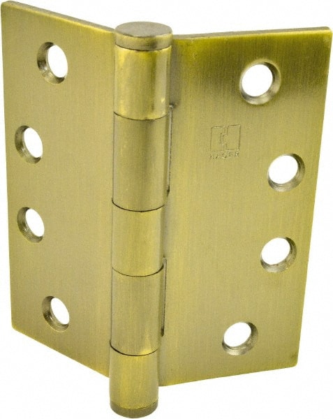 Hager - 4" Long x 4" Wide x 0.062" Thick, Steel Full Mortise Hinge - Antique Brass Finish, 5 Knuckles - Exact Tooling