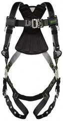 Miller - 400 Lb Capacity, Size Universal, Full Body Construction Safety Harness - Polyester (Outer) & Webbing, Tongue Leg Strap, Quick Connect Chest Strap, Green/Black - Exact Tooling