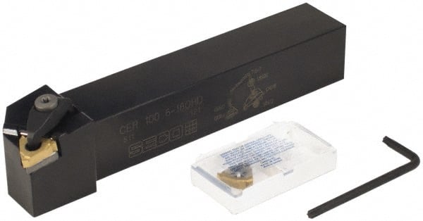 Seco - External Thread, Right Hand Cut, 1" Shank Width Indexable Threading Toolholder - 16ER Insert Compatibility, CER 100 6-16QHD Toolholder - Exact Tooling
