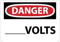 NMC - Accident Prevention Label, Header: DANGER - Legend: Danger - ____ Volts, English, Red, Black & White, 5" Long x 3" High, Sign Muscle Finish - Exact Tooling
