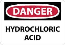 NMC - "Danger - Hydrochloric Acid", 10" Long x 14" Wide, Aluminum Safety Sign - Rectangle, 0.04" Thick, Use for Hazardous Materials - Exact Tooling
