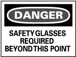 NMC - "Danger - Safety Glasses Required Beyond This Point", 14" Long x 20" Wide, Aluminum Safety Sign - Rectangle, 0.04" Thick, Use for Accident Prevention - Exact Tooling