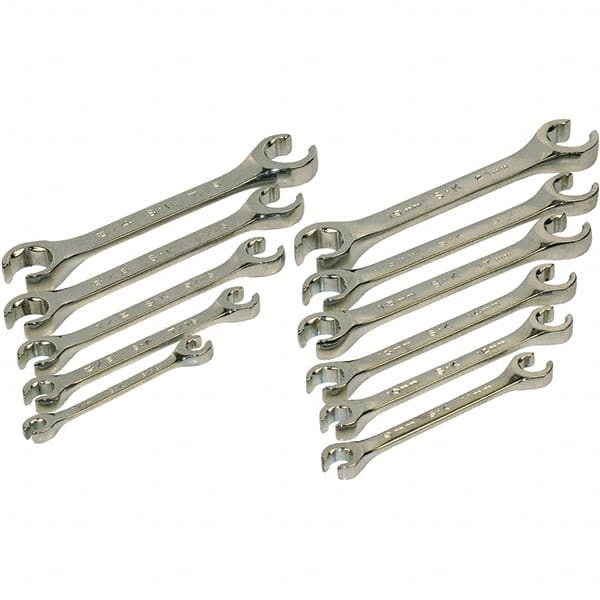 SK - 11 Piece, 1/4 x 5/16 to 3/4 x 7/8", Flare Nut Wrench Set - Inch/Metric System of Measurement, Chrome Finish - Exact Tooling