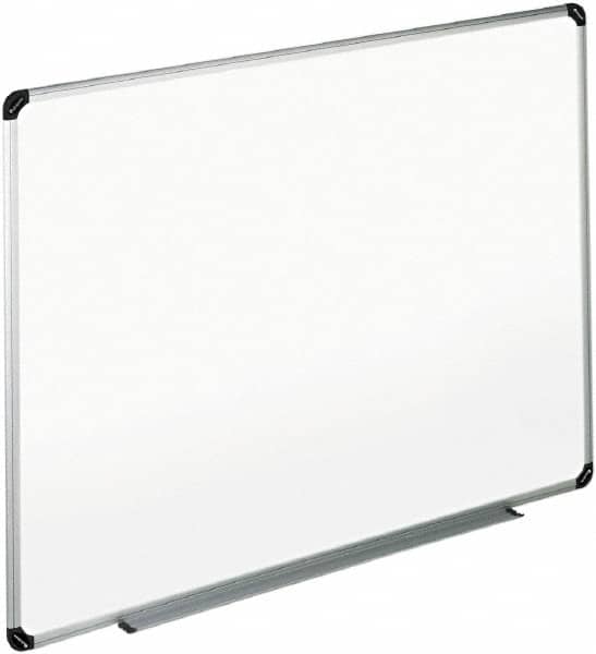 UNIVERSAL - 48" High x 72" Wide Erasable Melamine Marker Boards - Aluminum/Plastic Frame, 74.6" Deep, Includes Accessory Tray/Rail & Mounting Kit - Exact Tooling