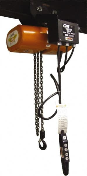 CM - 1 Ton Capacity, 32 FPM Lift Speed, 230/460 Volt, Hoist with Motorized Trolley - 2 Output hp, 10' Max Lift, 18-1/2" Min Headroom, 1 Chain - Exact Tooling