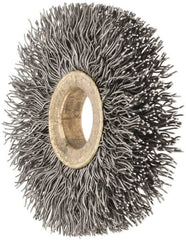 Osborn - 2" OD, 1/2" Arbor Hole, Crimped Steel Wheel Brush - 1/4" Face Width, 1/2" Trim Length, 0.014" Filament Diam, 20,000 RPM - Exact Tooling