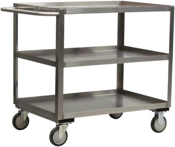 Jamco - 1,200 Lb Capacity, 48" Wide x 30" Long x 35" High Shelf Cart - 3 Shelf, Stainless Steel, 2 Rigid/2 Swivel Casters - Exact Tooling