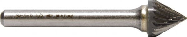 M.A. Ford - 1/8" Cut Diam, 1/8" Shank Diam, Cone Head Double Cut Burr - Carbide, Point End, 3/32" LOC, 1-1/2" OAL - Exact Tooling