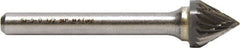 M.A. Ford - 1/2" Cut Diam, 1/4" Shank Diam, 60° Angle Tool Head Double Cut Burr - Carbide, Point End, 7/16" LOC, 2.7609" OAL - Exact Tooling