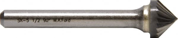 M.A. Ford - 1/4" Cut Diam, 1/4" Shank Diam, 90° Angle Tool Head Double Cut Burr - Carbide, Point End, 1/8" LOC, 2" OAL - Exact Tooling