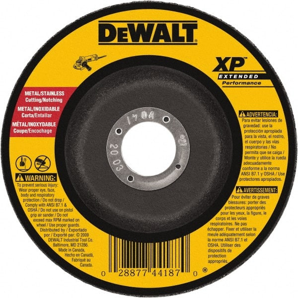 DeWALT - 24 Grit, 5" Wheel Diam, 1/8" Wheel Thickness, Type 27 Depressed Center Wheel - Zirconia Alumina, Resinoid Bond, 12,200 Max RPM, Compatible with Angle Grinder - Exact Tooling