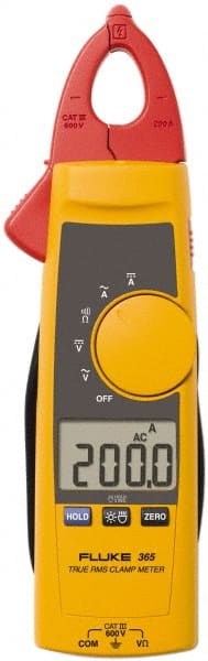 Fluke - 365, CAT III, Digital True RMS Clamp Meter with 0.7087" Detachable Jaws - 600 VAC/VDC, 200 AC/DC Amps, Measures Voltage, Current, Resistance - Exact Tooling