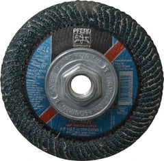 PFERD - 40 Grit 4-1/2" Diam 5/8-11 Center Hole Type 27 Zirconia Alumina Flap Disc - 13,300 Max RPM, Coated, Coarse Grade - Exact Tooling