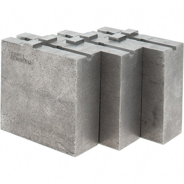 Abbott Workholding Products - 8" & Up Chuck Capacity, Tongue & Groove Attachment, Square Soft Lathe Chuck Jaw - 3 Jaws, Steel, 1-3/4" Btw Mount Hole Ctrs, 4" Long x 1-1/2" Wide x 4" High, 5/16" Groove, 3/8" Fastener - Exact Tooling