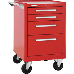 Kennedy - 4 Drawer Steel Tool Roller Cabinet - 20-1/2" Wide x 34" High x 18" Deep, Ball Bearing Drawer Slides, Red - Exact Tooling