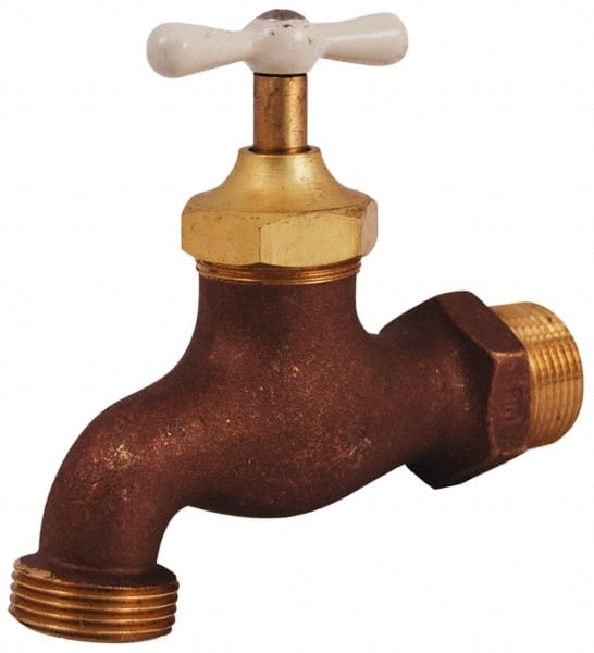 Legend Valve - 3/4" Pipe, 125 psi WOG Rating, Brass Hose Bibb, Stop Valve - T Handle, MNPT x MGHT End Connections, Use with Potable Water Applications - Exact Tooling