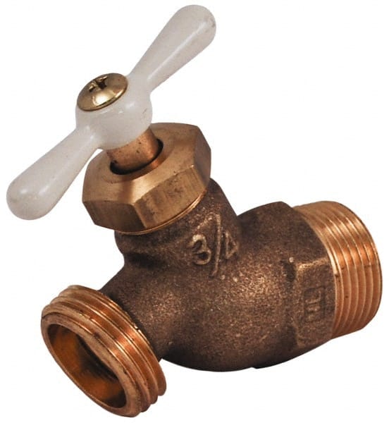 Legend Valve - 3/4" Pipe, 125 psi WOG Rating, Brass Hose Bibb, Stop Valve - T Handle, MNPT x MGHT End Connections, Use with Potable Water Applications - Exact Tooling