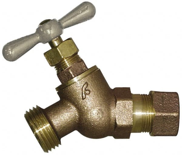 Legend Valve - 1/2" Pipe, 125 psi WOG Rating, Brass Hose Bibb, Stop Valve - T Handle, MGHT End Connections, Use with Potable Water Applications - Exact Tooling