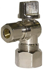 Legend Valve - NPT 1/2 Inlet, 125 Max psi, Chrome Finish, Carbon Steel Water Supply Stop Valve - 3/8 Compression Outlet, Angle, Silver Handle, For Use with Potable Water Applications - Exact Tooling