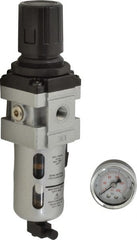 PRO-SOURCE - 1/4" NPT Port Intermediate 1 Piece Filter/Regulator FRL Unit - Polycarbonate Bowl, 63 SCFM, 145 Max psi, 8.66" High, Manual Drain - Exact Tooling