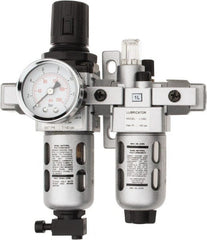 PRO-SOURCE - 1/8" NPT Port Miniature 2 Piece Filter/Regulator-Lubricator FRL Unit - Polycarbonate Bowl, 14 SCFM, 145 Max psi, 6.69" High, Manual Drain - Exact Tooling