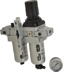 PRO-SOURCE - 1/4" NPT Port Intermediate 2 Piece Filter/Regulator-Lubricator FRL Unit - Polycarbonate Bowl, 53 SCFM, 145 Max psi, 8.66" High, Manual Drain - Exact Tooling