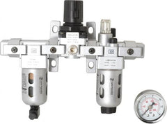 PRO-SOURCE - 1/8" NPT Port Miniature 3 Piece Filter-Regulator-Lubricator FRL Unit - Polycarbonate Bowl, 14 SCFM, 145 Max psi, 6.69" High, Manual Drain - Exact Tooling