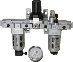 PRO-SOURCE - 1/4" NPT Port Miniature 3 Piece Filter-Regulator-Lubricator FRL Unit - Polycarbonate Bowl, 18 SCFM, 145 Max psi, 6.69" High, Manual Drain - Exact Tooling