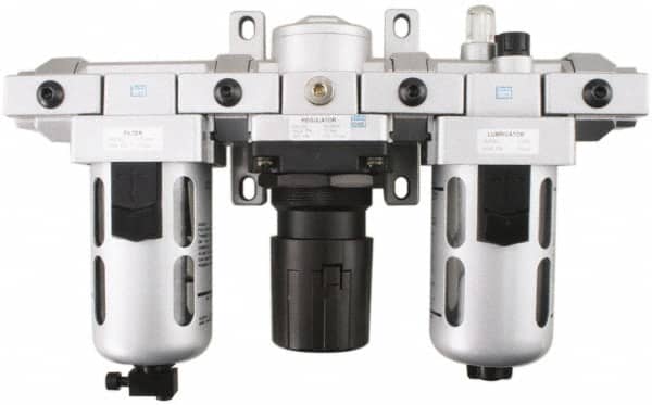 PRO-SOURCE - 3/8" NPT Port Intermediate 3 Piece Filter-Regulator-Lubricator FRL Unit - Polycarbonate Bowl, 71 SCFM, 145 Max psi, 8.66" High, Automatic Drain - Exact Tooling