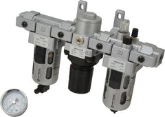 PRO-SOURCE - 1/4" NPT Port Intermediate 3 Piece Filter-Regulator-Lubricator FRL Unit - Polycarbonate Bowl, 46 SCFM, 145 Max psi, 8.66" High, Manual Drain - Exact Tooling