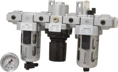 PRO-SOURCE - 3/8" NPT Port Intermediate 3 Piece Filter-Regulator-Lubricator FRL Unit - Polycarbonate Bowl, 71 SCFM, 145 Max psi, 8.66" High, Manual Drain - Exact Tooling