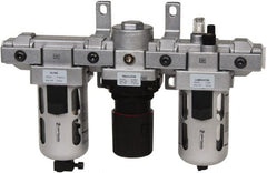 PRO-SOURCE - 1/2" NPT Port Standard 3 Piece Filter-Regulator-Lubricator FRL Unit - Polycarbonate Bowl, 106 SCFM, 145 Max psi, 112" High, Manual Drain - Exact Tooling