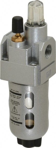 PRO-SOURCE - 1/4" NPT, 145 Max psi Miniature Modular Lubricator - Polycarbonate Bowl with Metal Guard, with Sight Glass, Cast Aluminum Body, 48 CFM, 140°F Max Temp, 1.57" Wide x 5.31" High - Exact Tooling