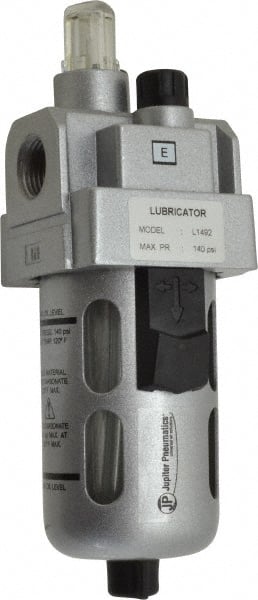 PRO-SOURCE - 3/8" NPT, 145 Max psi Intermediate Modular Lubricator - Polycarbonate Bowl with Metal Guard, with Sight Glass, Cast Aluminum Body, 106 CFM, 140°F Max Temp, 2.16" Wide x 6.18" High - Exact Tooling