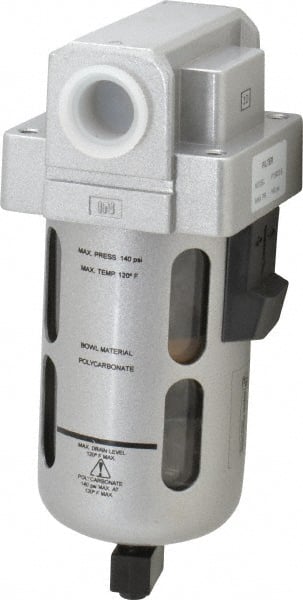 PRO-SOURCE - 1/2" Port, 6.77" High x 2-3/4" Wide, Standard FRL Filter with Polycarbonate Bowl & Manual Drain - 125 SCFM, 145 Max psi, 140°F Max, Modular Connection, Bowl Guard, 1.5 oz Bowl Capacity - Exact Tooling